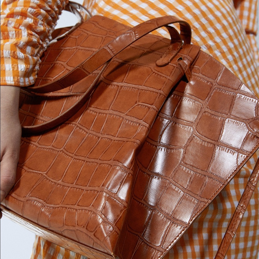 Zara orange/ brown faux croc print maxi shopper - Picture 4 of 5